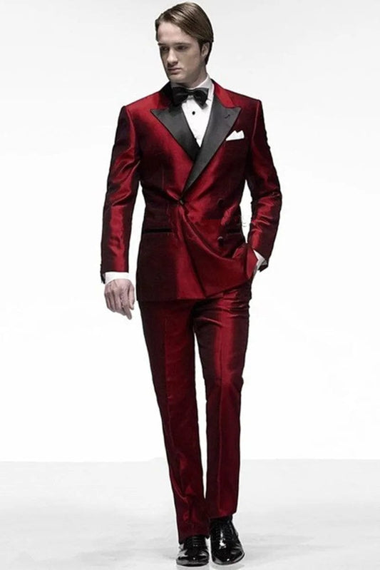 2023 New Dark Red Men Suits Groom Best Man Suit Stage Wear Blazer (Jacket+Pants) Groomsmen Wedding Party Dinner Male Suit - SHOWLU FASHION STORE