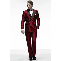 2023 New Dark Red Men Suits Groom Best Man Suit Stage Wear Blazer (Jacket+Pants) Groomsmen Wedding Party Dinner Male Suit - SHOWLU FASHION STORE