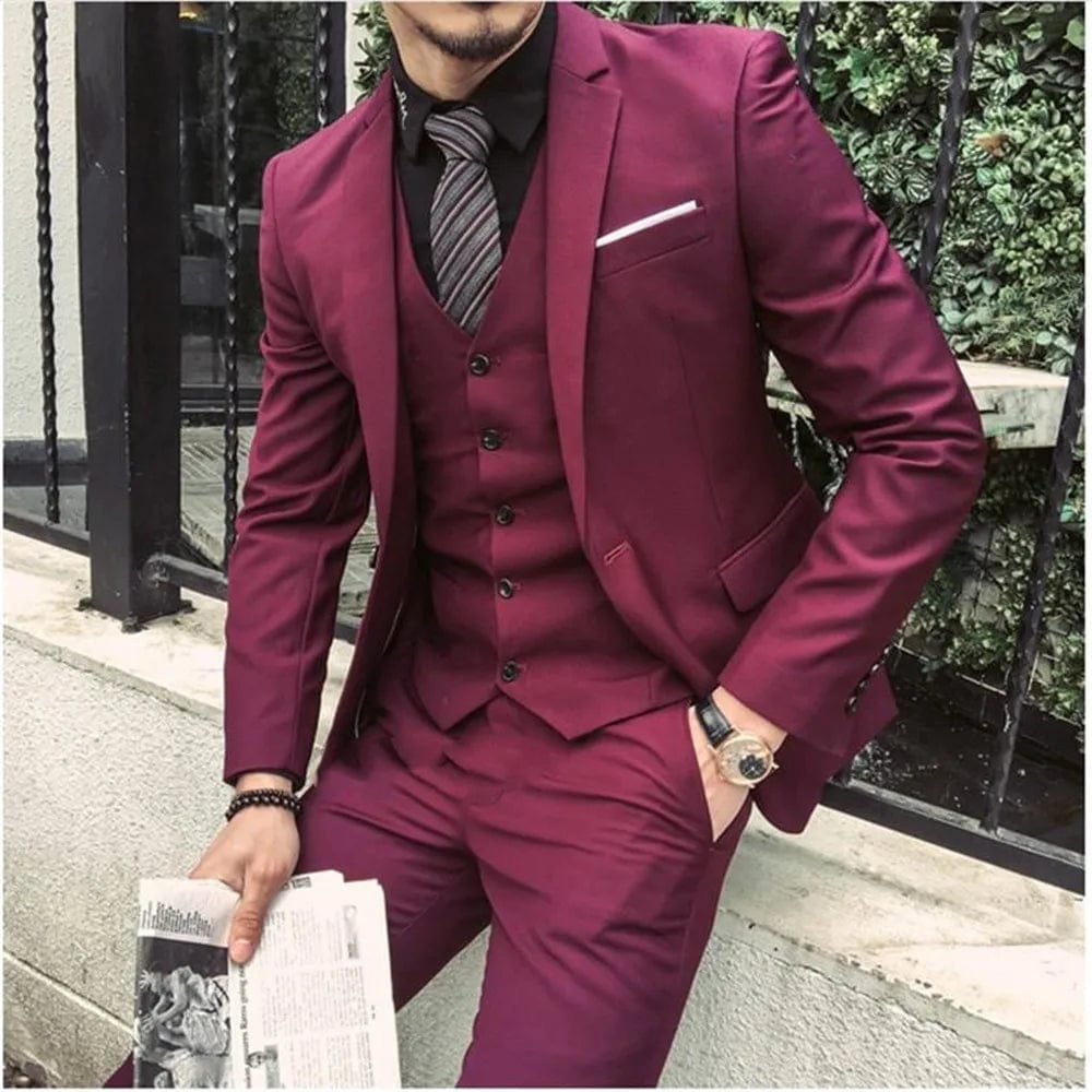 2023 New Fashion Dark Brown Men Suits Slim Fit 3 Piece Wedding Tuxedo for Groom Business Male Fashion Formal (Jacket+Pants+Vest - SHOWLU FASHION STORE