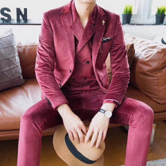 2023 New Fashion Dark Brown Men Suits Slim Fit 3 Piece Wedding Tuxedo for Groom Business Male Fashion Formal (Jacket+Pants+Vest - SHOWLU FASHION STORE