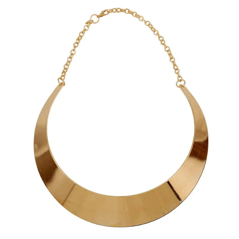 Gold alloy statement choker necklace with chunky link chain, trendy short jewelry for women, stylish and bold accessory.