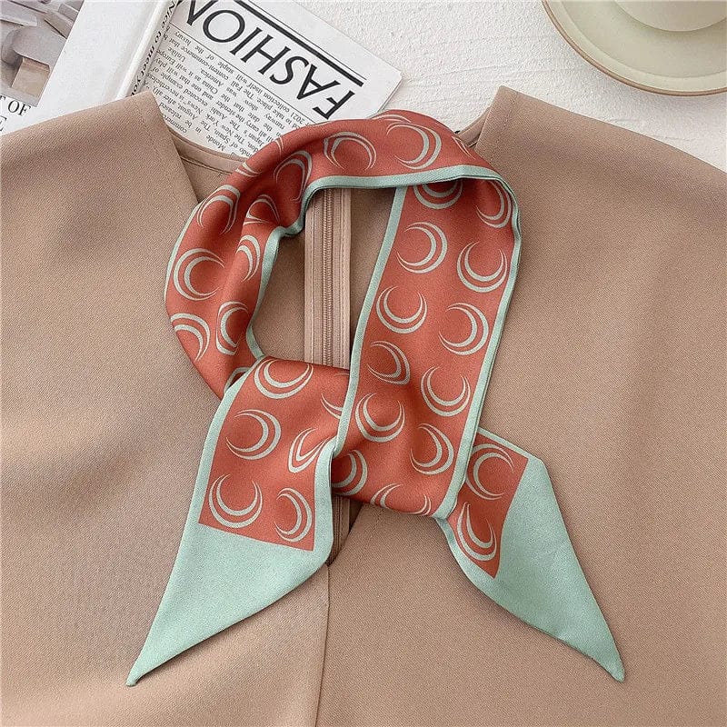 Showlu Silk Scarf Hair Band with Korean letter print, long ribbon bow, perfect for women's ponytail and hair accessories.