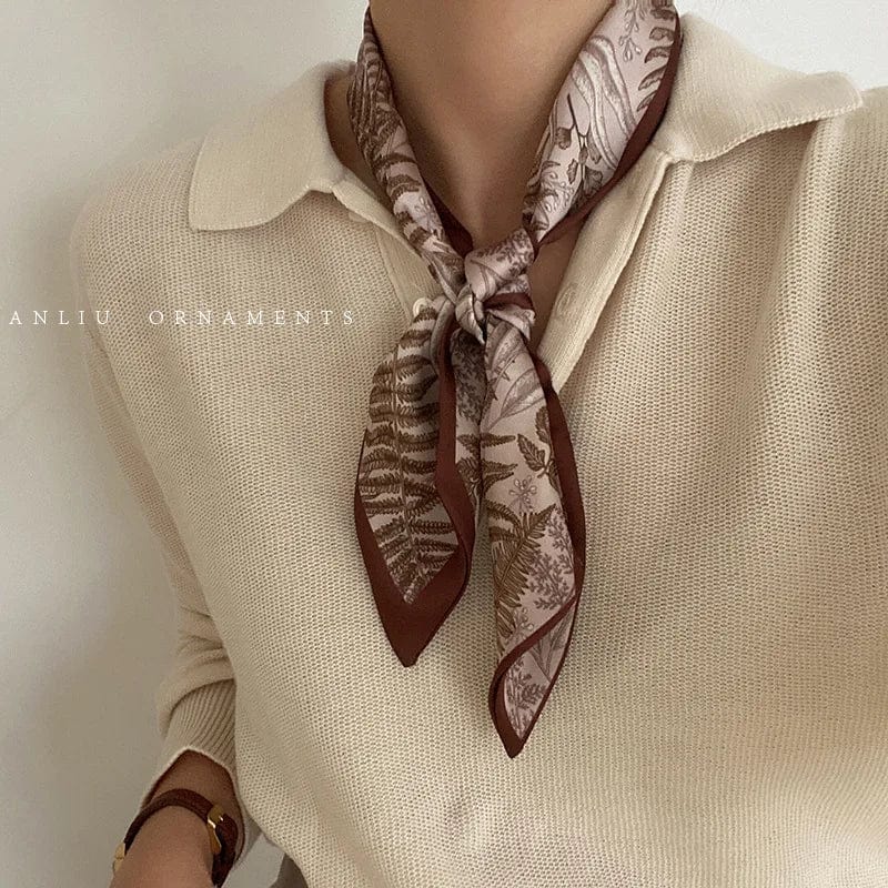 Showlu Silk Scarf Hair Band with long ribbon and letter print, stylish women's hair accessory for ponytails and hair styling.