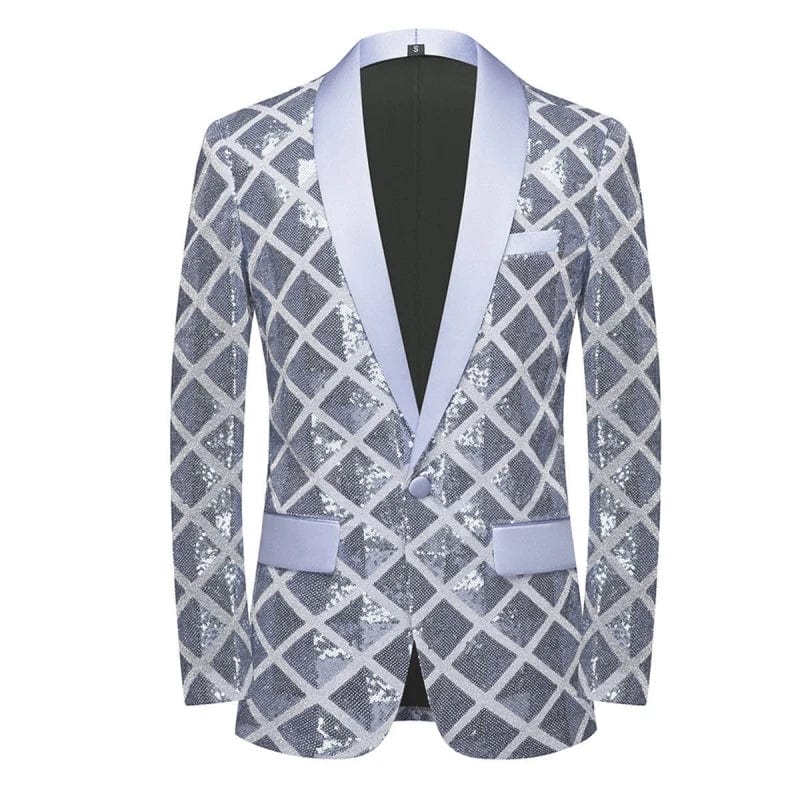 SHOWLU Men's sequin square blazer, slim fit casual dance jacket with high-quality, stylish design for trendy fashion looks.
