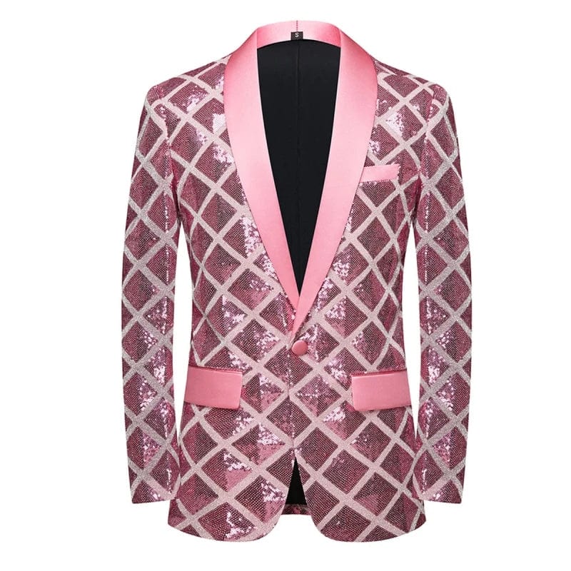 SHOWLU Men's sequin square blazer, slim fit casual dance jacket with a stylish, high-quality design and modern boutique fashion appeal.