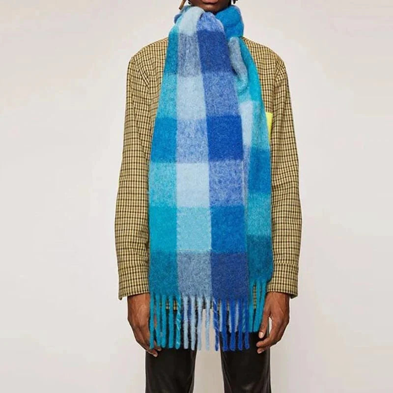 Showlu Fashion Store cashmere plaid scarf with tassels, thick warm winter shawl in colorful soft fabric for men and women.