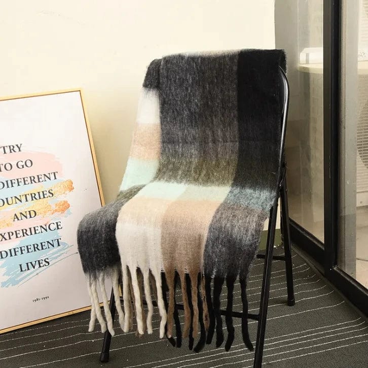 Showlu Fashion Cashmere plaid scarf with tassels, thick and warm winter shawl in colorful soft fabric for men and women.
