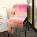 Runmeifa cashmere plaid scarf with colorful pattern, long tassels, thick warm winter shawl, soft and cozy for men and women