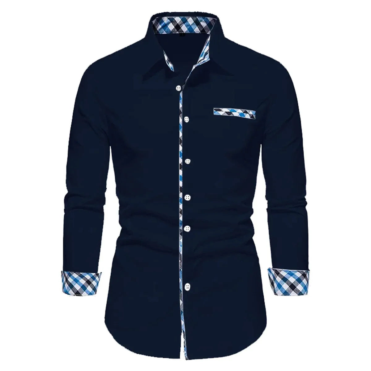 Showlu men's long sleeve polo shirt with spliced design, solid color, suitable for business casual and outdoor wear.