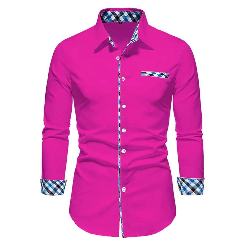 Showlu men's long sleeve polo shirt in solid color with spliced design, ideal for business casual and outdoor wear.