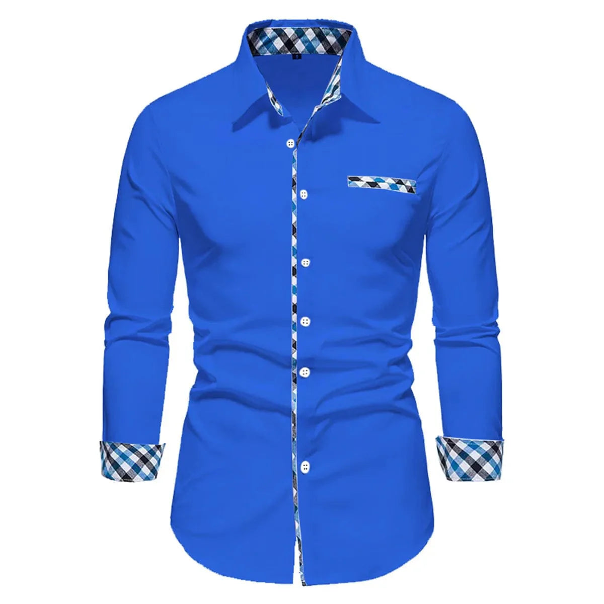 Showlu men's long sleeve polo shirt with spliced design, solid color, suitable for business casual and outdoor wear.