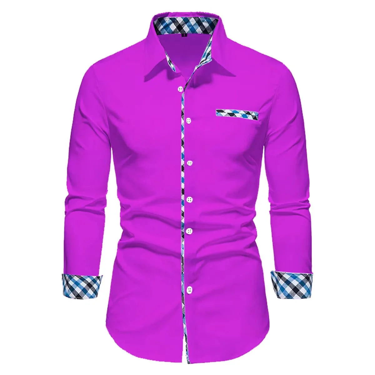 Showlu men's long sleeve polo shirt with spliced design, solid color, suitable for business casual outdoor wear, made of soft fabric.