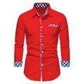 Showlu men's long sleeve polo shirt with spliced design, solid color, and soft fabric, ideal for business casual or outdoor wear.