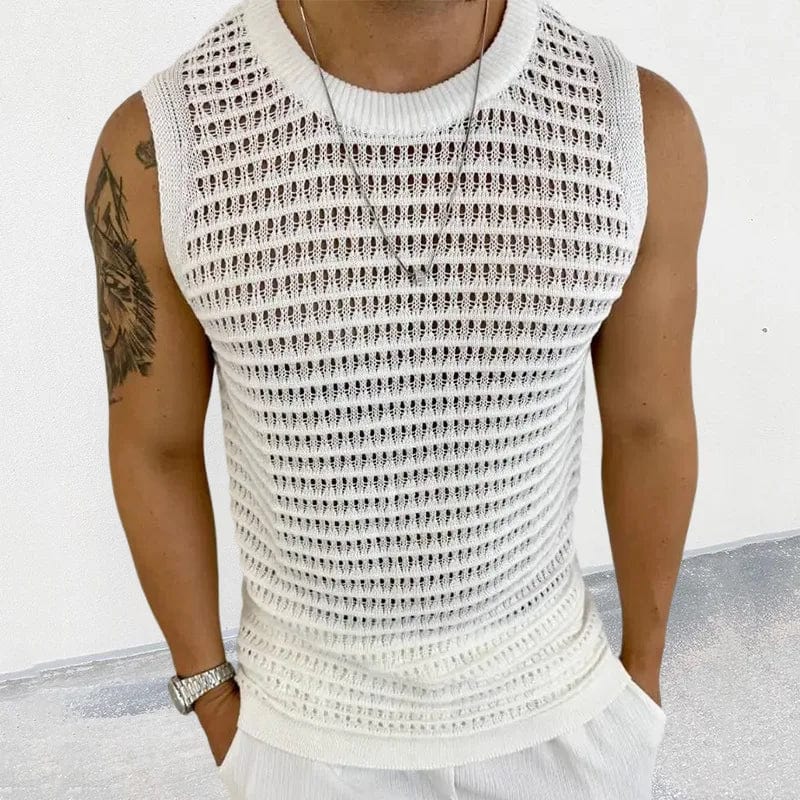 Men's slim fit knitted sweater vest by SHOWLU FASHION STORE, solid color sleeveless O-neck tank top, streetwear style.