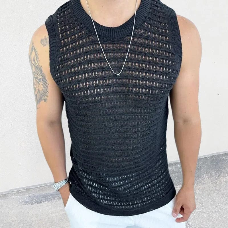 Men's slim fit knitted sweater vest by SHOWLU FASHION STORE, solid color O-neck tank top, sleeveless streetwear fashion top