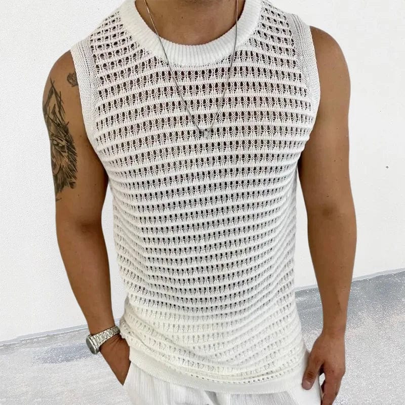 Men's slim fit knitted sweater vest in solid color with O-neck design, sleeveless tank top style, from SHOWLU FASHION STORE.