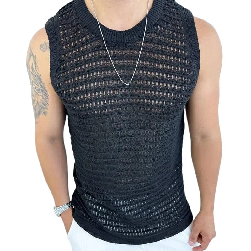Men's slim fit knitted sweater vest in solid color with O-neck design, sleeveless tank top, stylish streetwear fashion by SHOWLU FASHION STORE