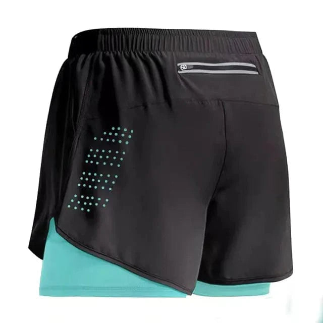 Men's 2-in-1 running shorts by Showlu Fashion Store, quick-dry gym training shorts with double deck design for summer sports and jogging.