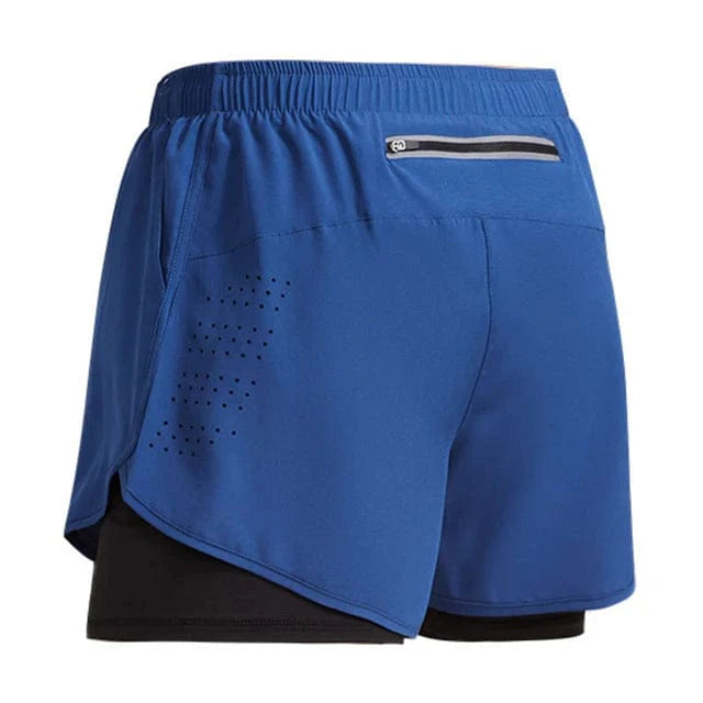 Men's 2-in-1 running shorts by Showlu Fashion Store, quick-dry gym training shorts with double deck design for sports and jogging.