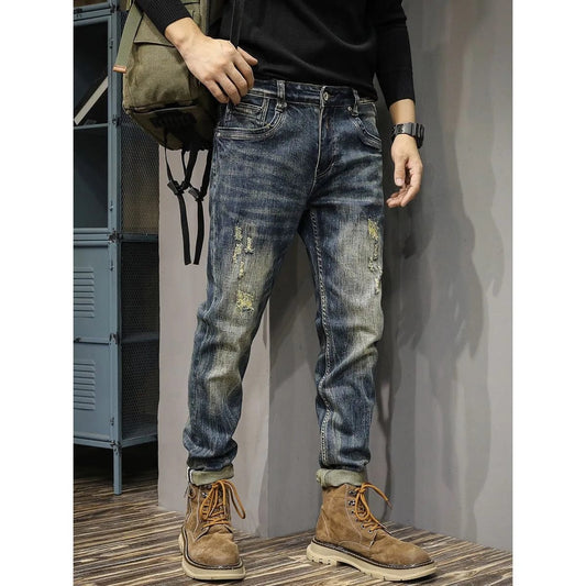 2023 Spring and Autumn New Fashion Trend Retro Ripped Jeans Men's Casual Elastic Comfortable High - Quality Large Size Trousers - SHOWLU FASHION STORE