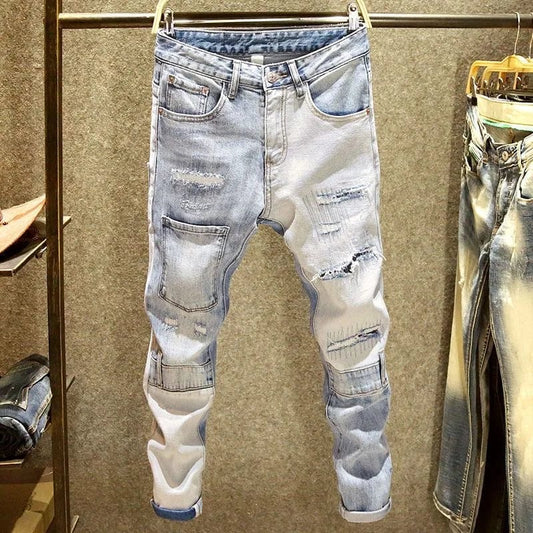 2023 Spring and Autumn New Men's Classic Fashion Trend Ripped Jeans Men's Casual Elastic Comfortable High - Quality Trousers 28 - 36 - SHOWLU FASHION STORE