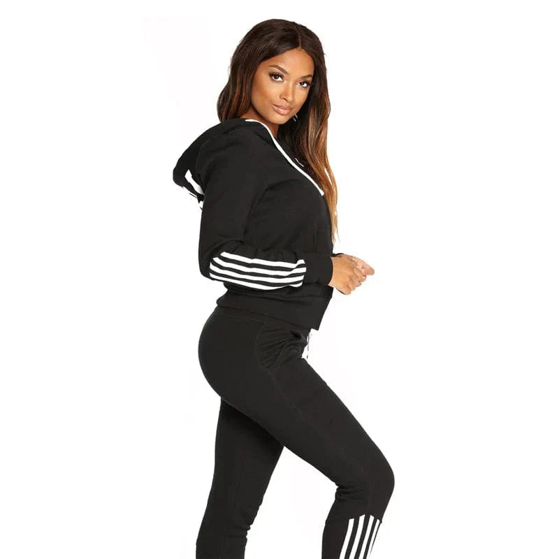Nonglang women's 2-piece casual hoodie and jogger sweatshirt set in solid color, featuring zipper hoodies and comfortable pants.