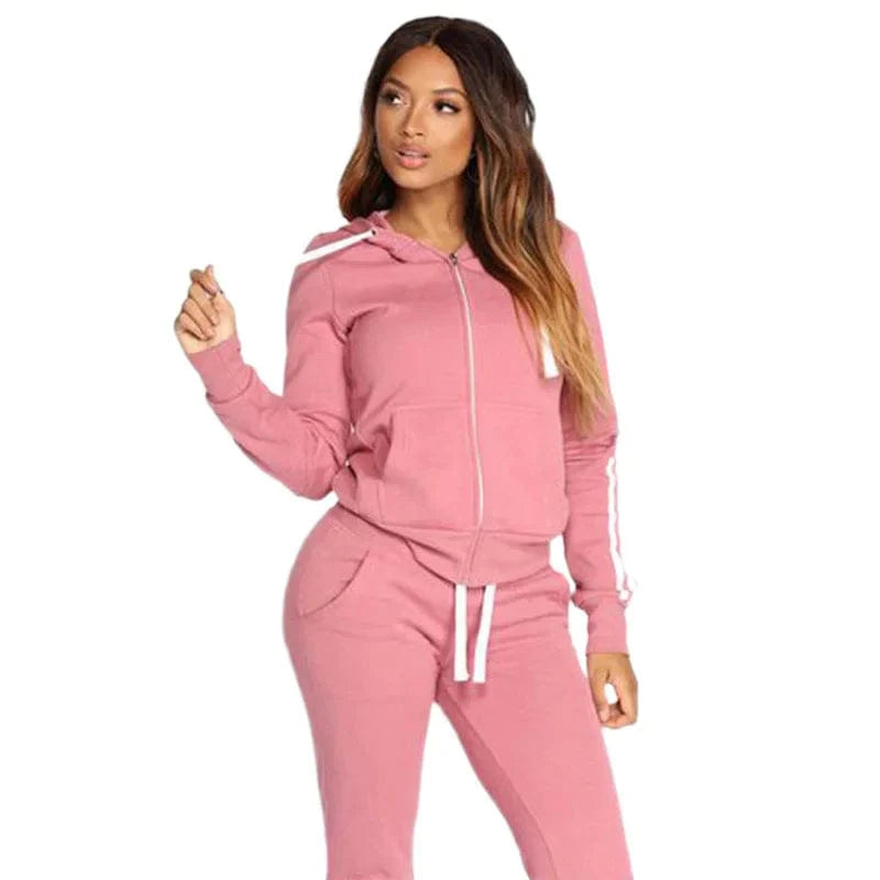 Nonglang Women's 2-piece casual zipper hoodie and jogger sweatshirt set in solid color, perfect for spring and autumn.