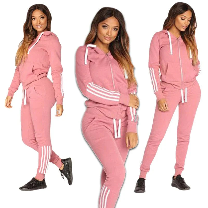 Nonglang Women's 2-Piece Casual Zipper Hoodie and Jogger Sweatshirt Set in solid color, perfect for daily gym and casual wear.
