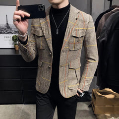 2023 Spring Men Plaid Blazers British Printed Wedding Business Casual Blazer Suit Jacket Male Formal Blazers Plus Size S - 3XL - SHOWLU FASHION STORE