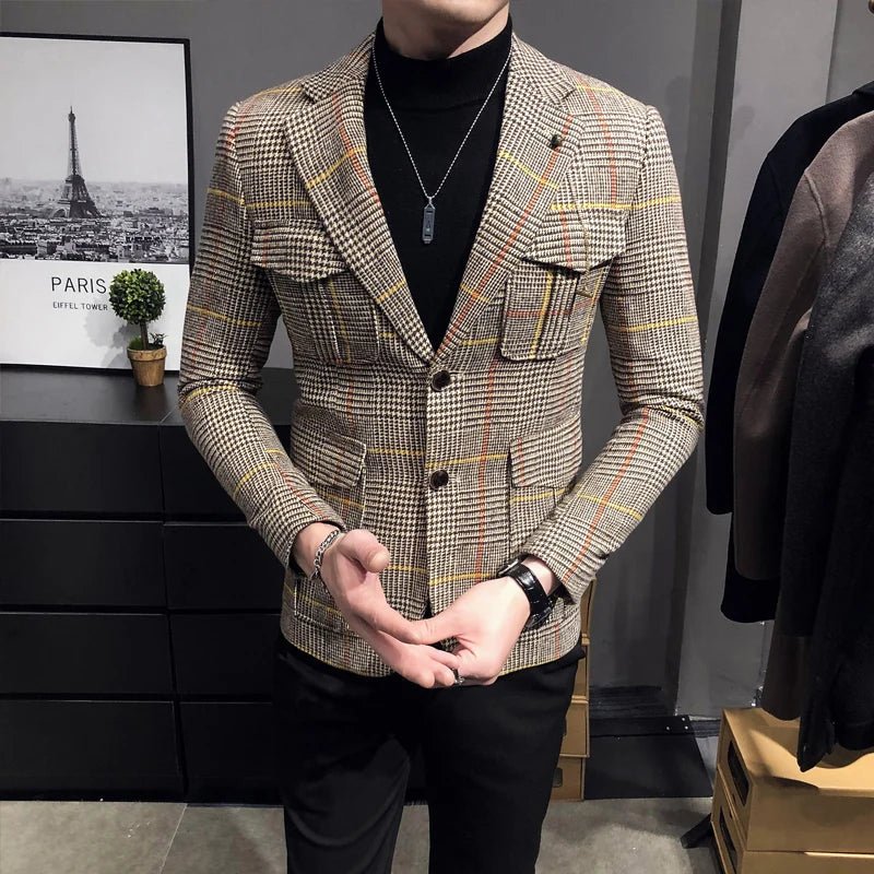 2023 Spring Men Plaid Blazers British Printed Wedding Business Casual Blazer Suit Jacket Male Formal Blazers Plus Size S - 3XL - SHOWLU FASHION STORE