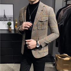 2023 Spring Men Plaid Blazers British Printed Wedding Business Casual Blazer Suit Jacket Male Formal Blazers Plus Size S - 3XL - SHOWLU FASHION STORE