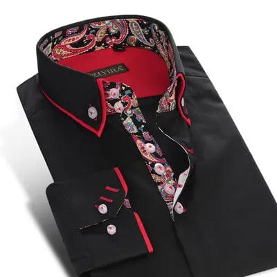 SHOWLU men's slim fit long sleeve white business casual shirt with double collar, perfect for spring and fall fashion.