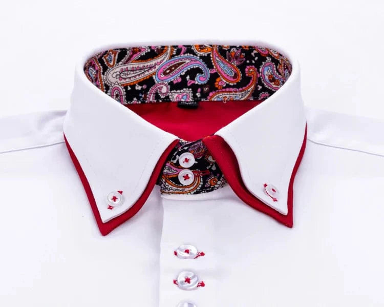 SHOWLU men's slim fit long sleeve white business casual shirt with double collar, ideal for spring and fall, featuring a modern tailored design.