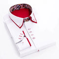 SHOWLU men's slim fit long sleeve white business casual shirt with double collar, perfect for spring and fall, free iron fabric.