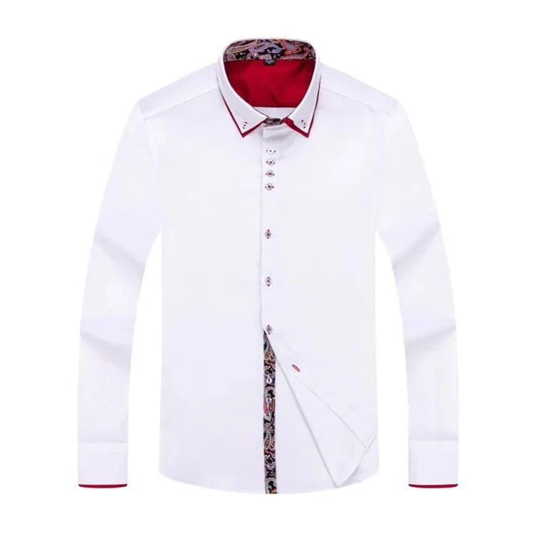 SHOWLU men's slim fit white long sleeve business casual shirt with double collar, perfect for spring and fall, free iron fabric.