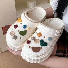 2023 Summer New EVA Thick Sole Perforated Shoes for Women Wearing Elevated Soft Sole DIY Love Solid Color Two Wear Home Slippers - SHOWLU FASHION STORE