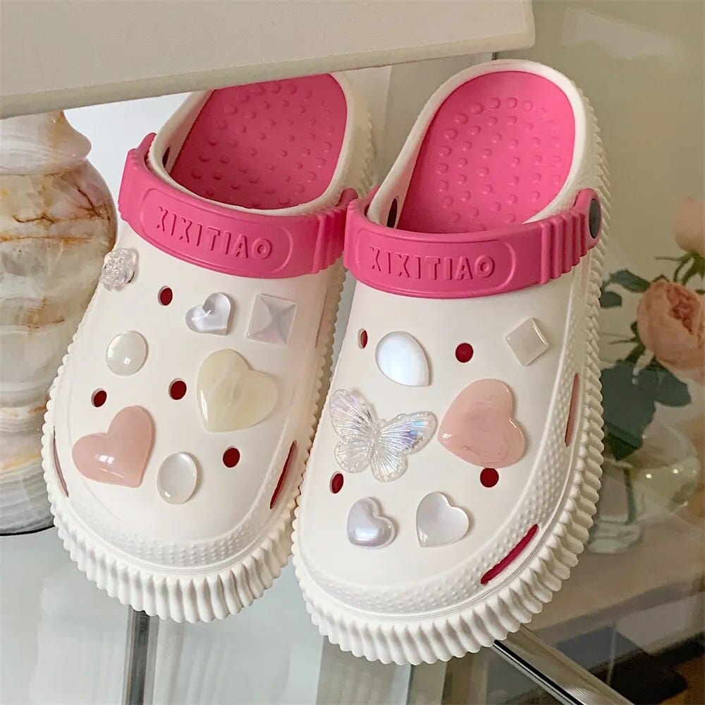 2023 Summer New EVA Thick Sole Perforated Shoes for Women Wearing Elevated Soft Sole DIY Love Solid Color Two Wear Home Slippers - SHOWLU FASHION STORE