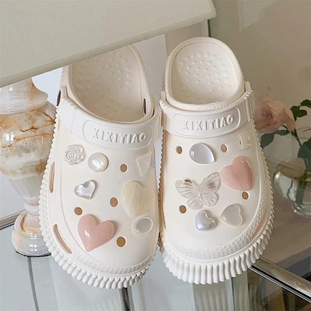 2023 Summer New EVA Thick Sole Perforated Shoes for Women Wearing Elevated Soft Sole DIY Love Solid Color Two Wear Home Slippers - SHOWLU FASHION STORE