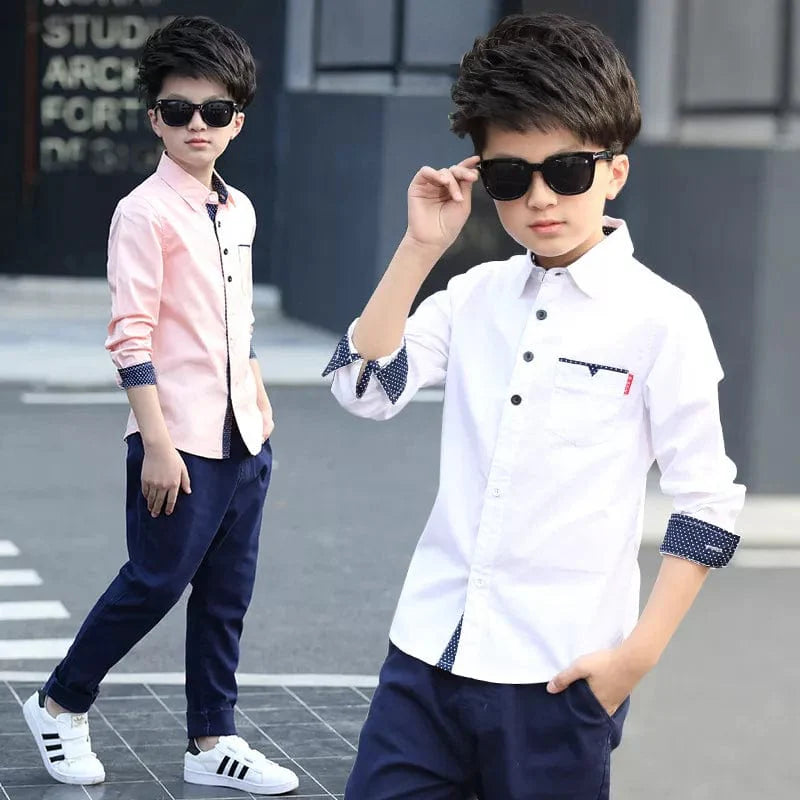 Showlu Fashion boys plaid cotton long sleeve shirt, casual school top for kids aged 5 to 15, stylish and comfortable children’s clothing
