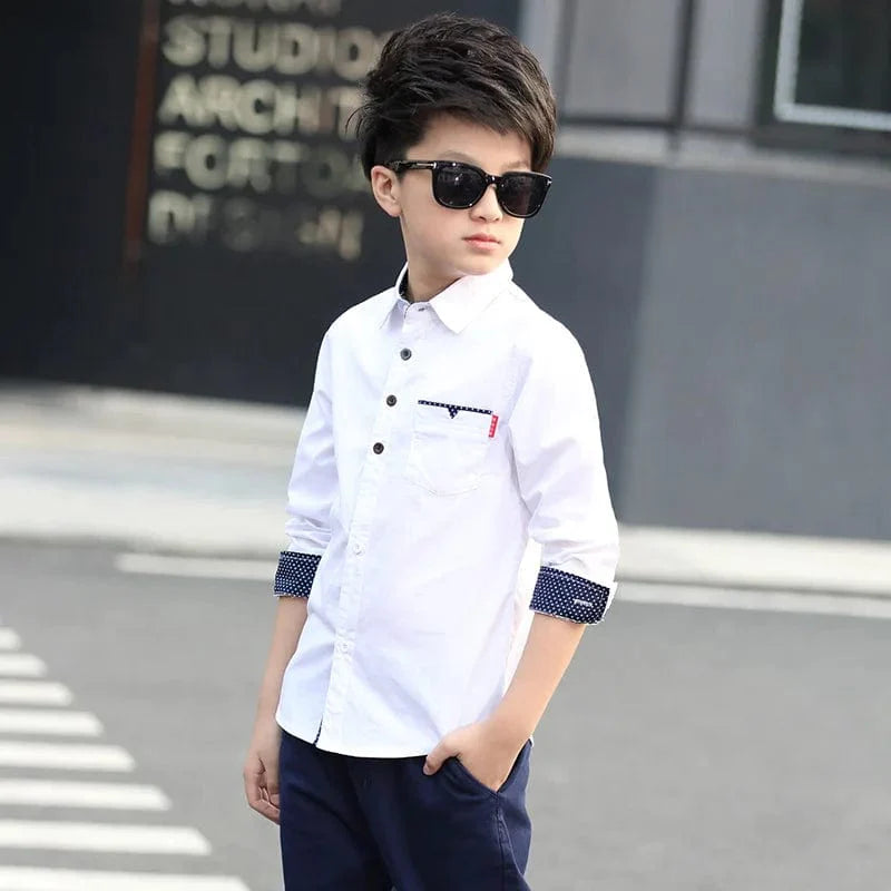 Showlu Fashion boys' plaid cotton long sleeve shirt, casual school top for kids aged 5 to 15, suitable for school and casual wear