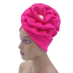 2023 Trendy Women Big Flower Turban Hat Fashion Muslim Hijab Caps Diamonds Head Wrap Ladies Bandana Chemo Cap African Hat - SHOWLU FASHION STORE