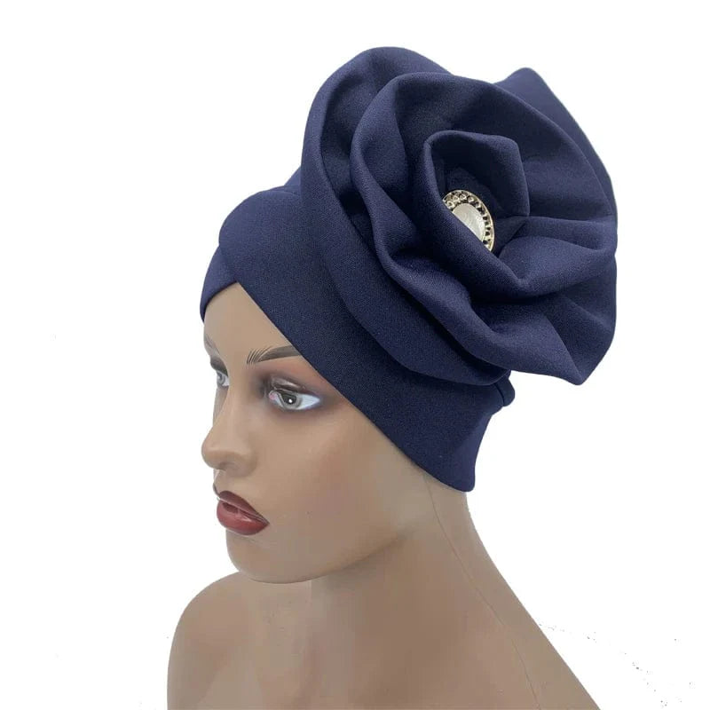 JJYANJIN women's big flower turban hat with diamonds, cotton Muslim hijab cap, stylish head wrap and African-inspired design.