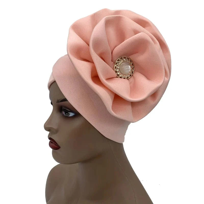 JJYANJIN women's big flower turban hat with diamonds, cotton Muslim hijab cap, stylish African head wrap with floral design.
