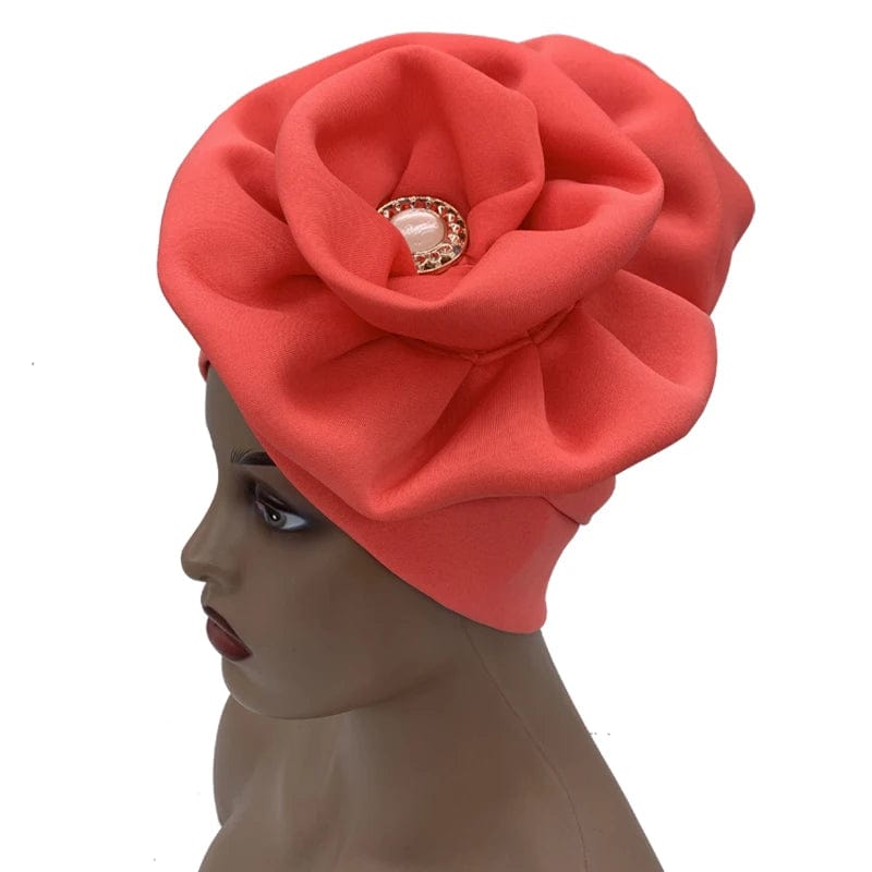 2023 Trendy Women Big Flower Turban Hat Fashion Muslim Hijab Caps Diamonds Head Wrap Ladies Bandana Chemo Cap African Hat - SHOWLU FASHION STORE