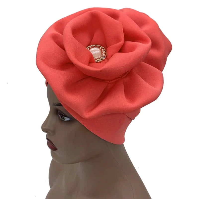 JJYANJIN women's big flower turban hat by Showlu Fashion Store, cotton Muslim hijab cap with diamond embellishments and head wrap design