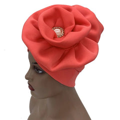 2023 Trendy Women Big Flower Turban Hat Fashion Muslim Hijab Caps Diamonds Head Wrap Ladies Bandana Chemo Cap African Hat - SHOWLU FASHION STORE