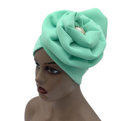 2023 Trendy Women Big Flower Turban Hat Fashion Muslim Hijab Caps Diamonds Head Wrap Ladies Bandana Chemo Cap African Hat - SHOWLU FASHION STORE