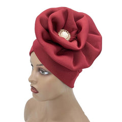 2023 Trendy Women Big Flower Turban Hat Fashion Muslim Hijab Caps Diamonds Head Wrap Ladies Bandana Chemo Cap African Hat - SHOWLU FASHION STORE