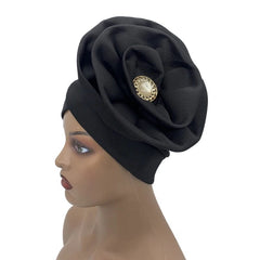 2023 Trendy Women Big Flower Turban Hat Fashion Muslim Hijab Caps Diamonds Head Wrap Ladies Bandana Chemo Cap African Hat - SHOWLU FASHION STORE