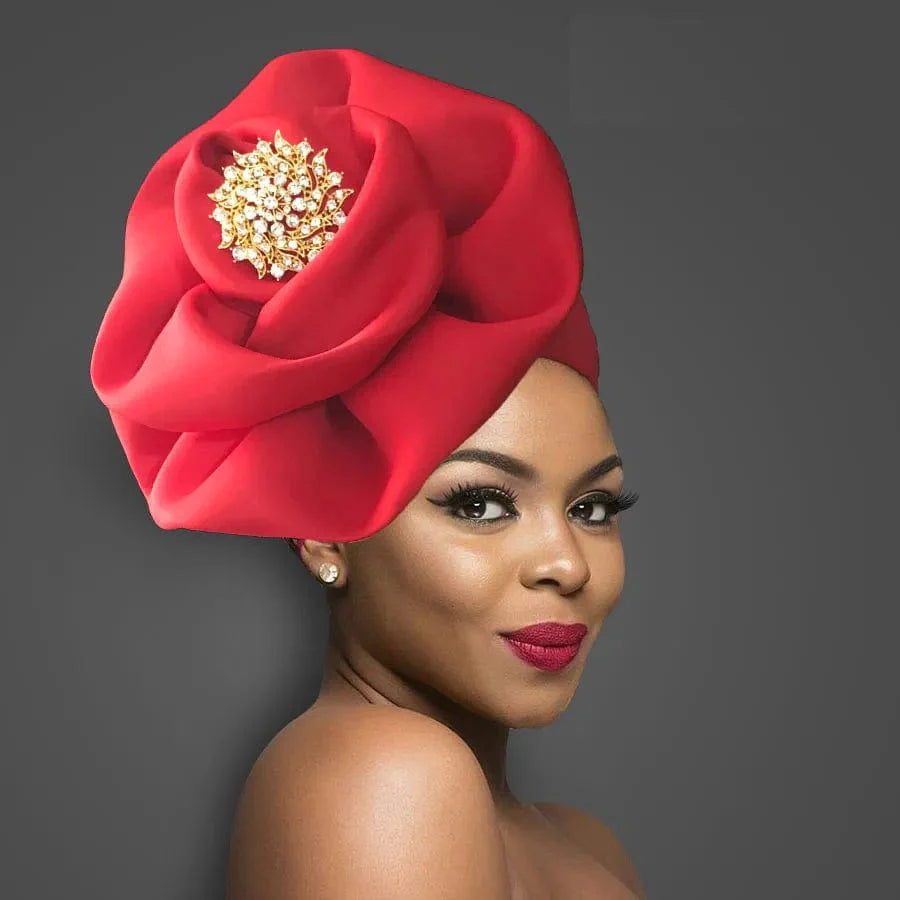 JJYANJIN women's big flower turban hat by Showlu Fashion, cotton Muslim hijab cap with diamond accents and stylish head wrap design.